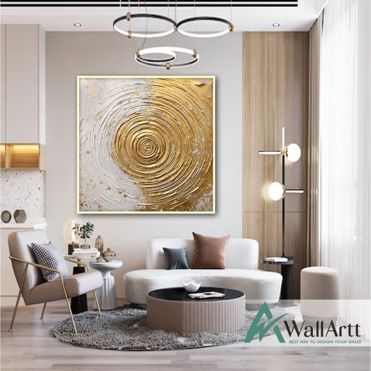 Gold Foil Circles 3d Heavy Textured Partial Oil Painting